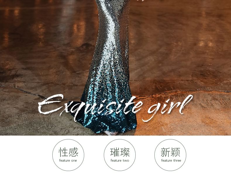 Gown Mermaid One Evening Shoulder Sleeveless Gradient Sequin