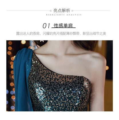 Gown Mermaid One Evening Shoulder Sleeveless Gradient Sequin