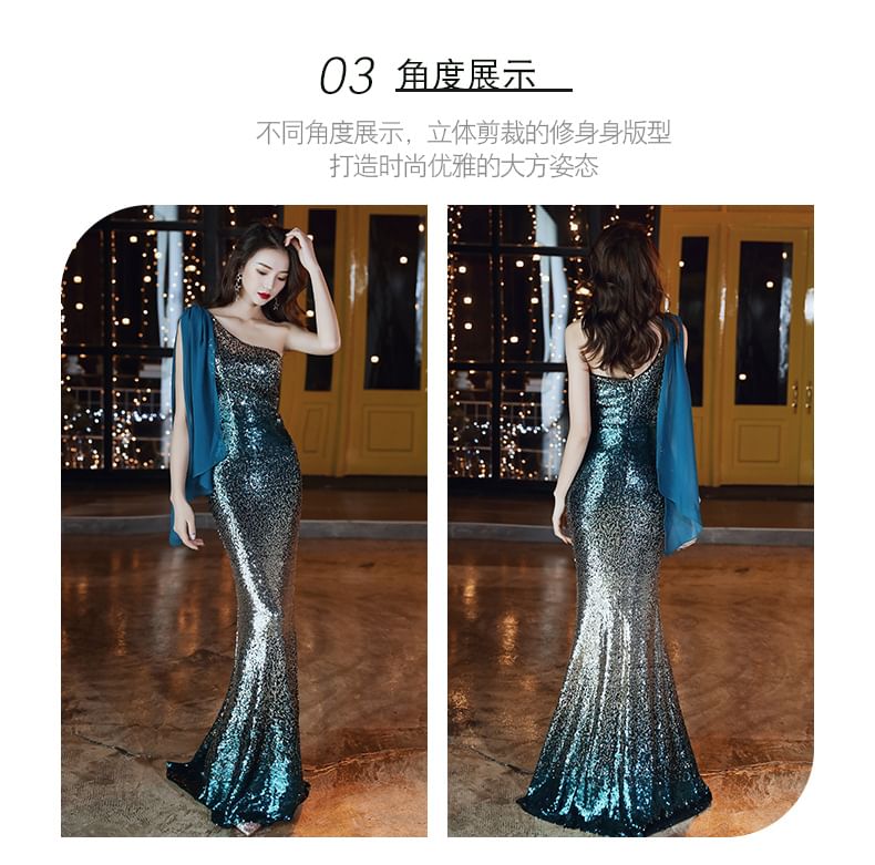 Gown Mermaid One Evening Shoulder Sleeveless Gradient Sequin