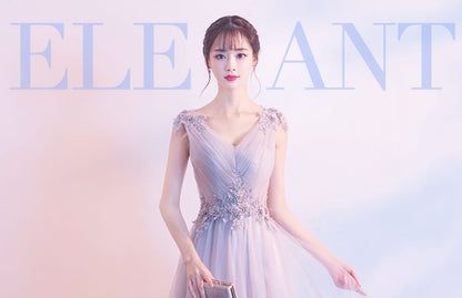 Mesh Cocktail Floral Plain Dress Applique Ruched V-Neck Evening A-Line Sleeveless / Gown Mini