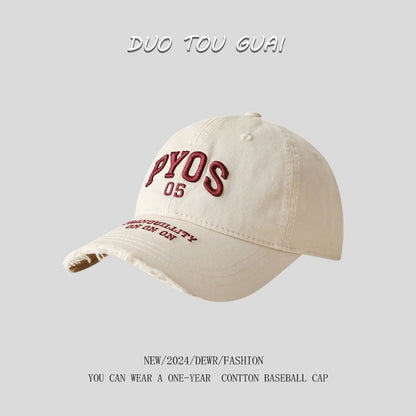 Frayed Baseball Embroidered Lettering Cap