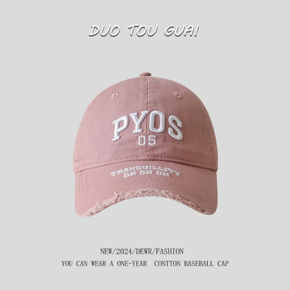 Frayed Baseball Embroidered Lettering Cap