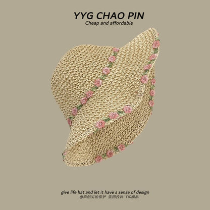 Straw Hat Embroidered Sun Floral