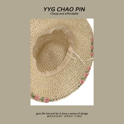 Straw Hat Embroidered Sun Floral