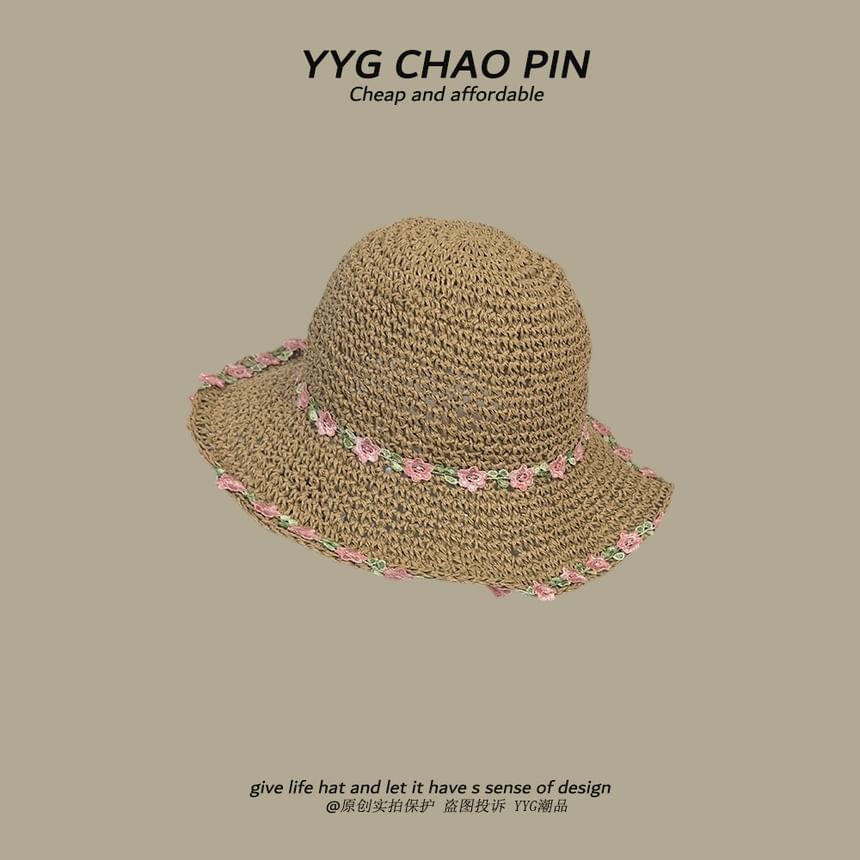 Straw Hat Embroidered Sun Floral
