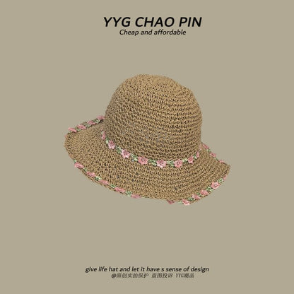 Straw Hat Embroidered Sun Floral