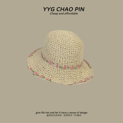 Straw Hat Embroidered Sun Floral
