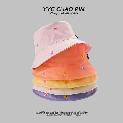 Floral Hat Embroidered Bucket