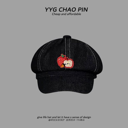 Embroidered Apple Newsboy Cap
