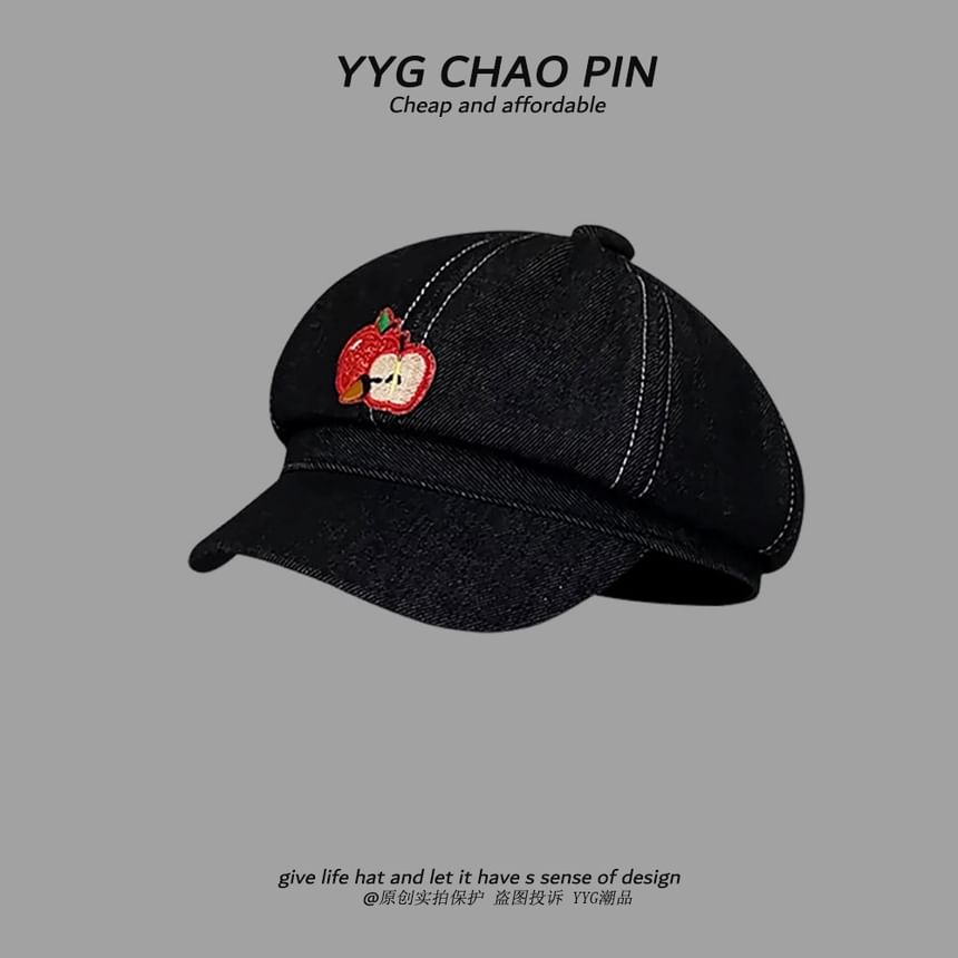 Embroidered Apple Newsboy Cap
