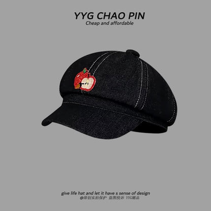 Embroidered Apple Newsboy Cap