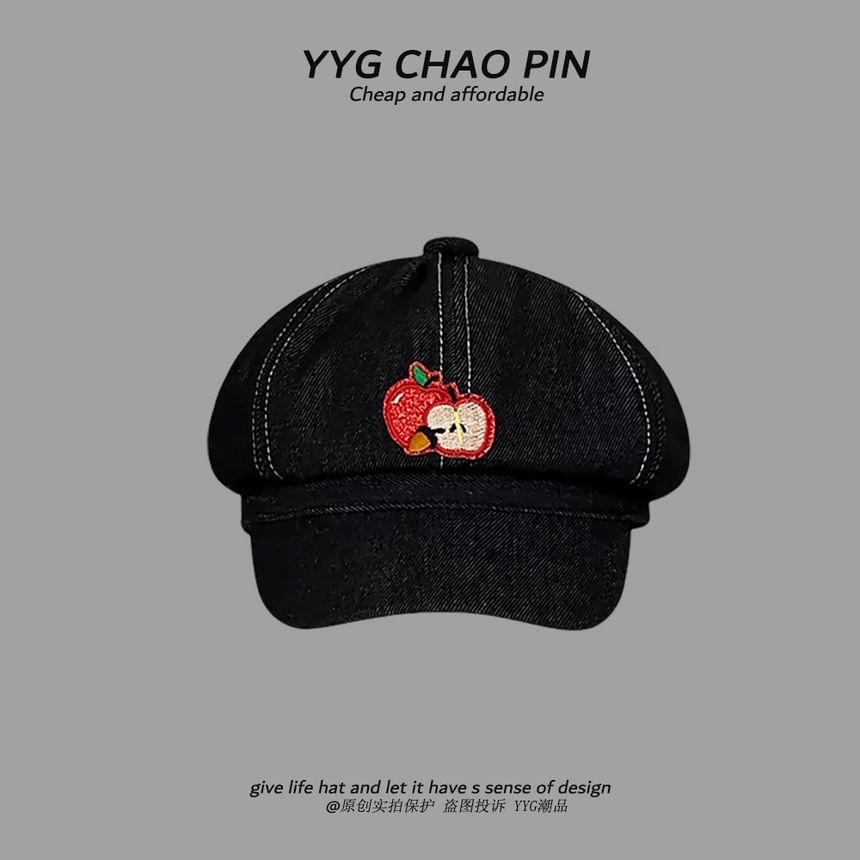 Embroidered Apple Newsboy Cap