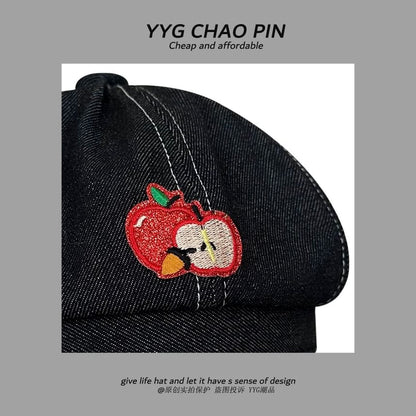 Embroidered Apple Newsboy Cap