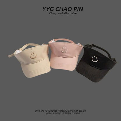 Face Embroidered Visor Smiley Sun