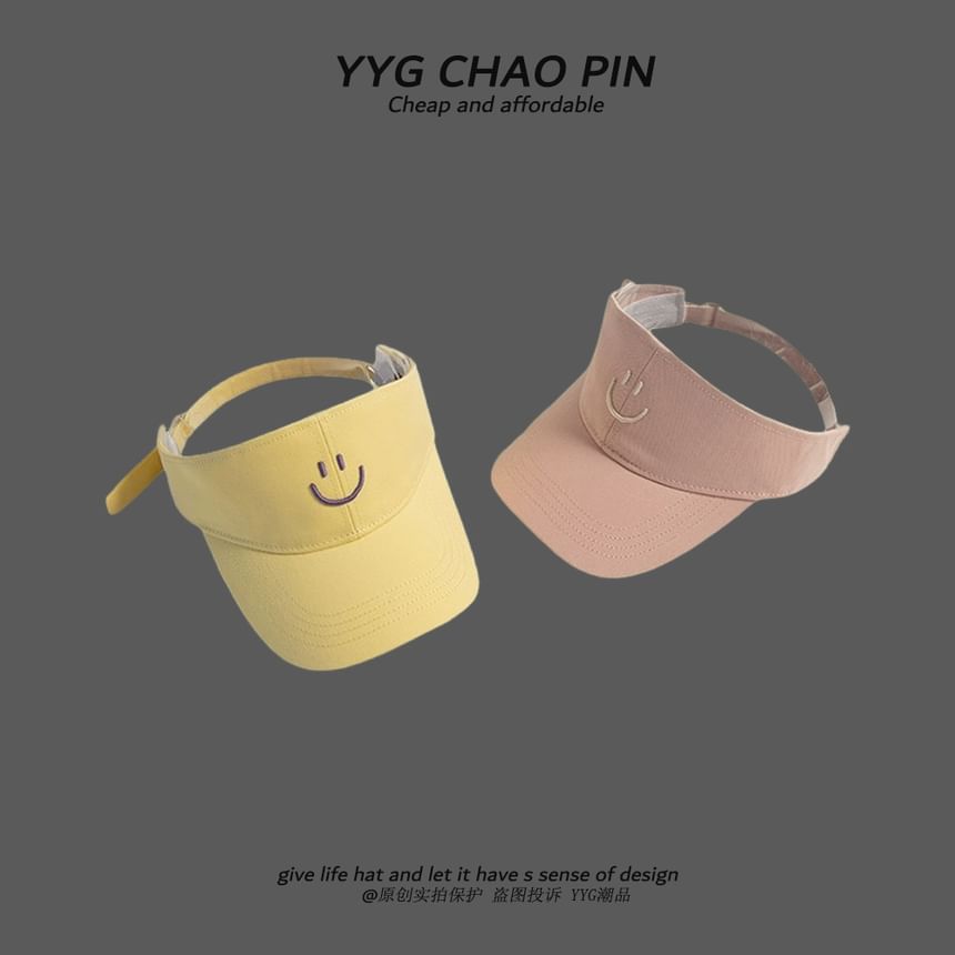 Face Embroidered Visor Smiley Sun