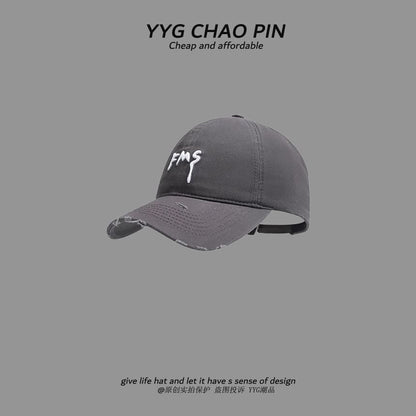 Baseball Embroidered Cap Open Distressed Top Lettering