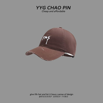 Baseball Embroidered Cap Open Distressed Top Lettering