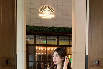 Plain Dress Mini Shirt Sheath Button-Up Ruched 3/4-Sleeve