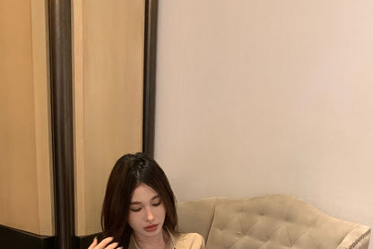 Plain Dress Mini Shirt Sheath Button-Up Ruched 3/4-Sleeve