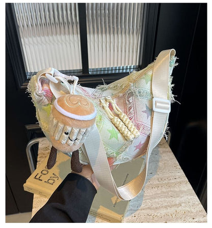 Crossbody Bag Distressed Fabric Patterned