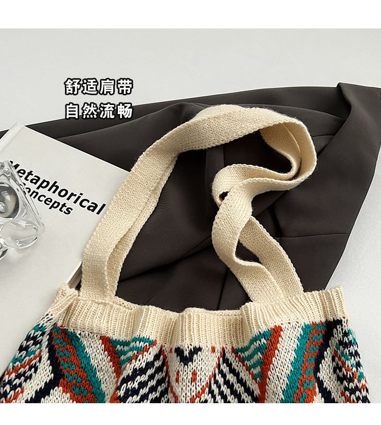 Tote Patterned Geometric Knit Bag