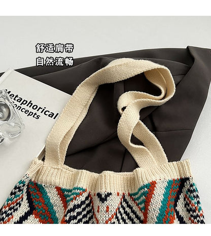 Tote Patterned Geometric Knit Bag