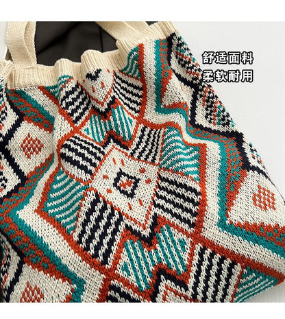 Tote Patterned Geometric Knit Bag