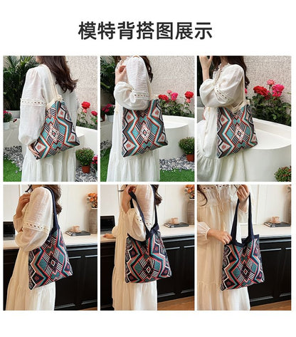 Tote Patterned Geometric Knit Bag