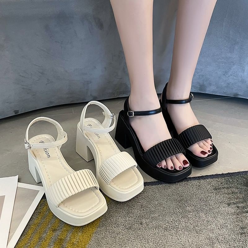 Block Sandals Toe Square Heel