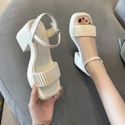 Block Sandals Toe Square Heel