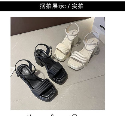 Block Sandals Toe Square Heel