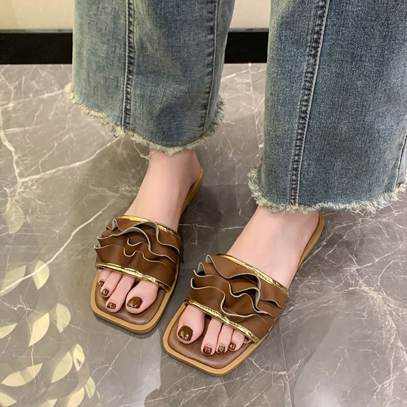 Ruffle Square Sandals Slide Toe