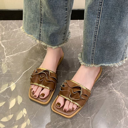 Ruffle Square Sandals Slide Toe
