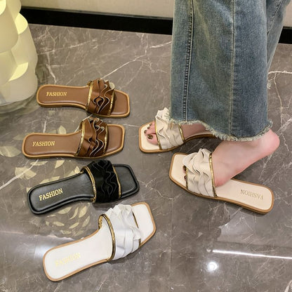 Ruffle Square Sandals Slide Toe