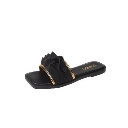 Ruffle Square Sandals Slide Toe