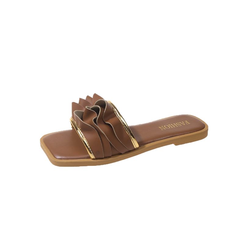 Ruffle Square Sandals Slide Toe