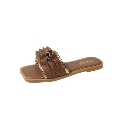 Ruffle Square Sandals Slide Toe