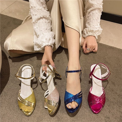 Sandals Heel Rhinestone High Pointed