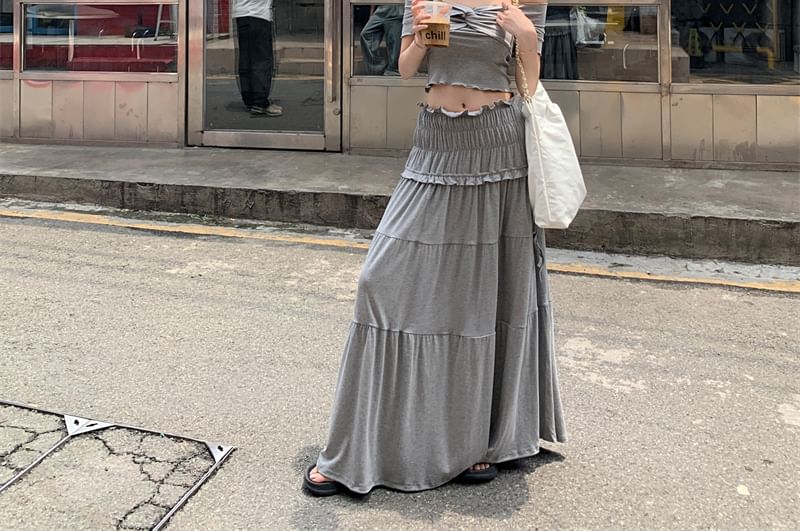 Rise Ruched Skirt / Plain Shoulder Midi Top A-Line Twist Off