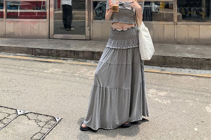 Rise Ruched Skirt / Plain Shoulder Midi Top A-Line Twist Off