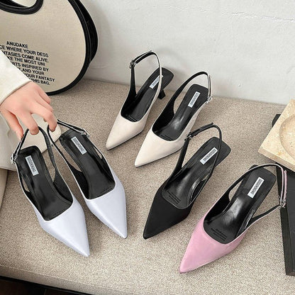 Pointed Toe Kitten Heel Slingback Sandals