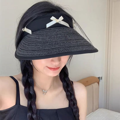 Hat Ribbon Straw Sun Piped