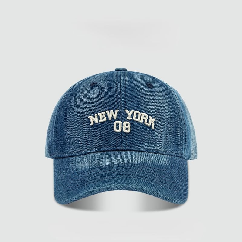 Lettering Embroidered Denim Baseball Cap