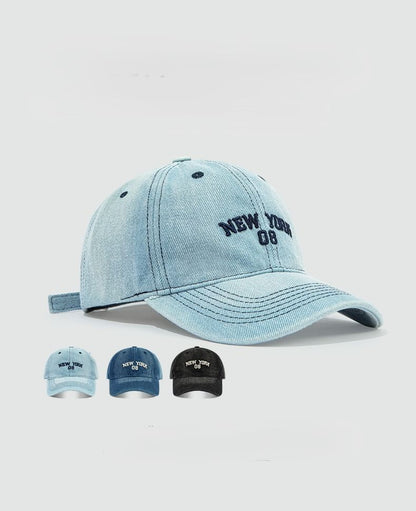 Lettering Embroidered Denim Baseball Cap