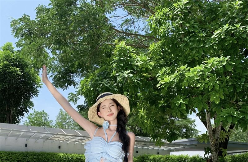 Midi A-Line Plain Spaghetti Dress Strap Asymmetrical