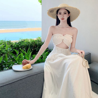 A-Line Cutout Maxi Dress Slit Plain Tube