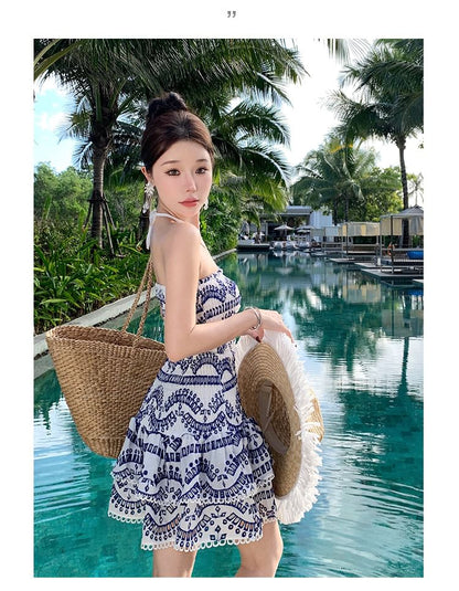 Embroidered Ruched Mini Dress Tube A-Line