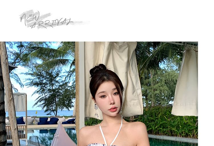 Embroidered Ruched Mini Dress Tube A-Line