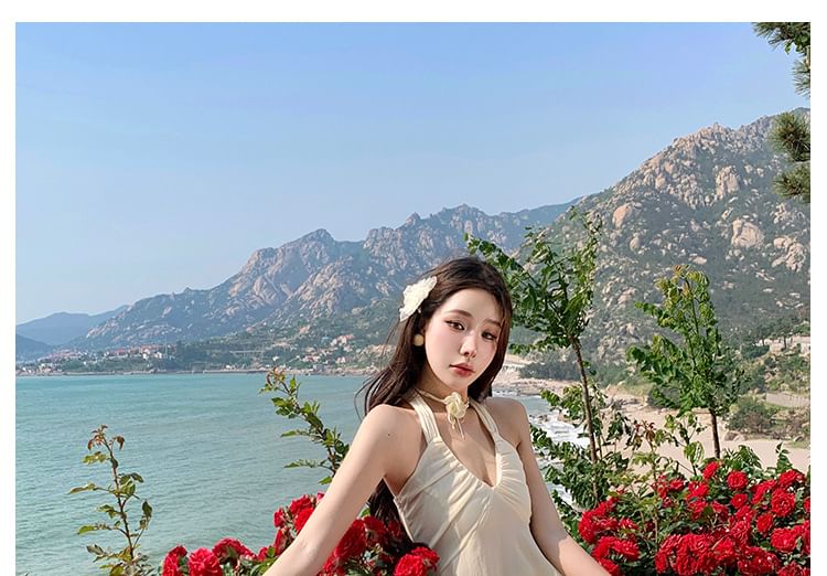 Set: A-Line Peplum Skirt Midi Asymmetrical Top Halter Tank Plain +