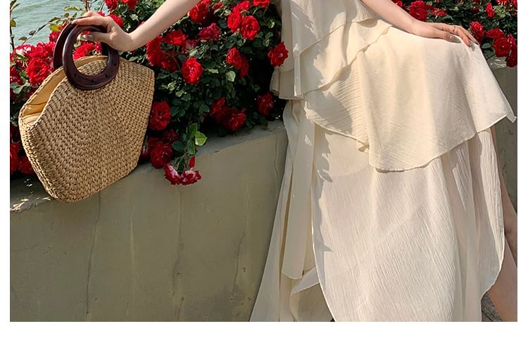 Set: A-Line Peplum Skirt Midi Asymmetrical Top Halter Tank Plain +